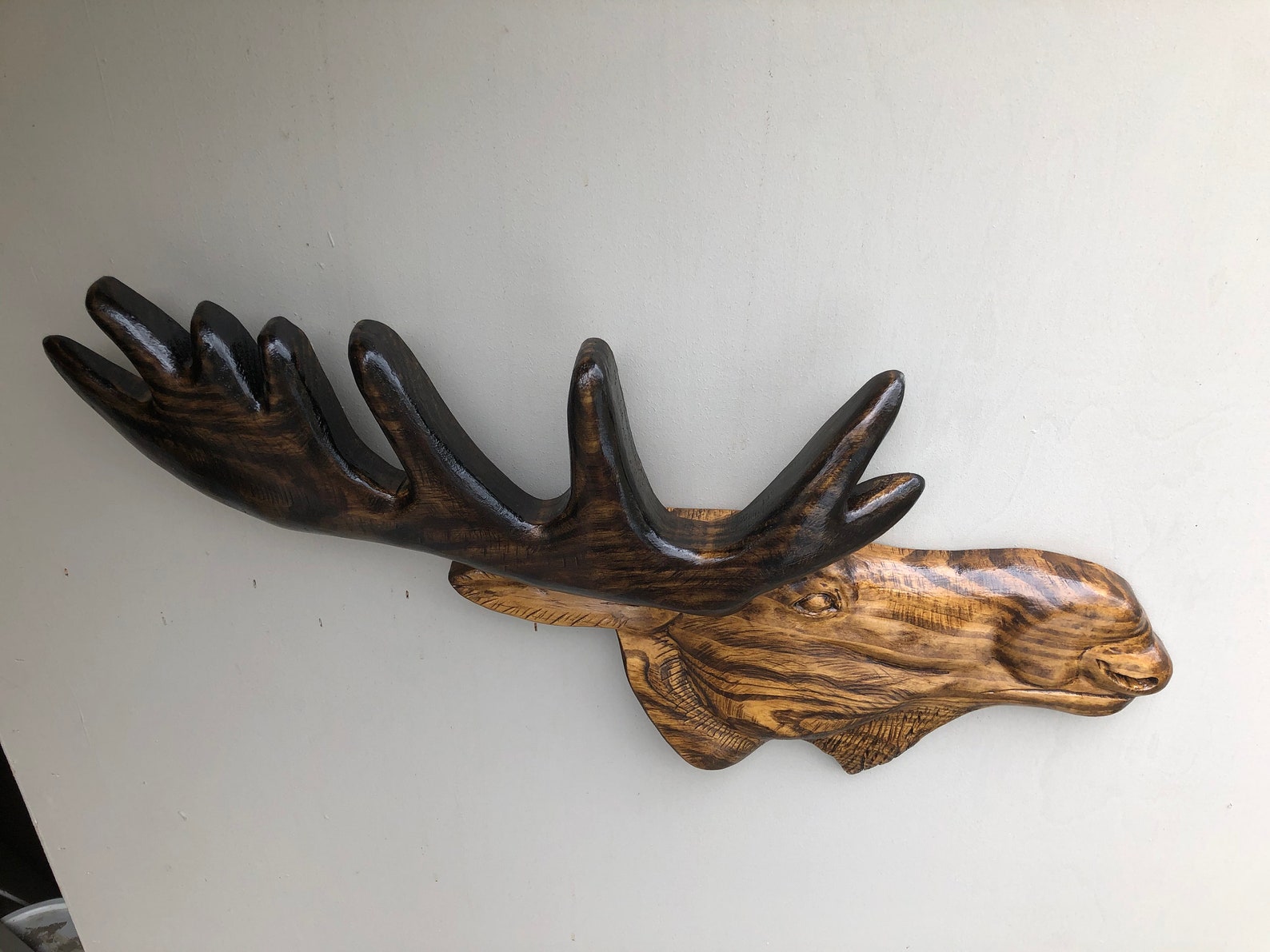Hand carved wooden moose head wall hanging | Etsy