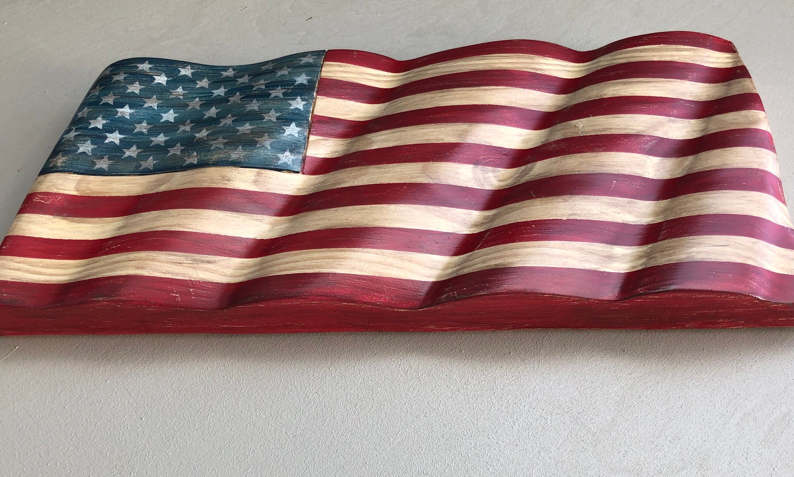 Hand carved wooden waving flag wall hanging Etsy