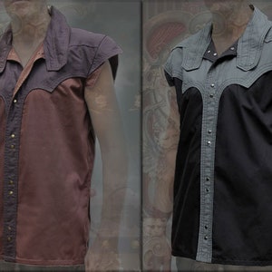Arkana Shirt, lost sleeves ~ mens futuristic western pirate tribal festival vest shirt