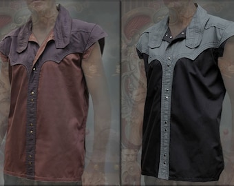 Arkana Shirt, lost sleeves ~ mens futuristic western pirate tribal festival vest shirt