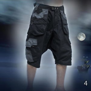 Pantalones cortos cargo pirata, bermudas steampunk para hombre, parte inferior postapocalíptica