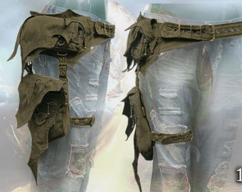 Phoenix Belt - post apocalyptic hip pocket belt pouch with leg strap and thigh bag