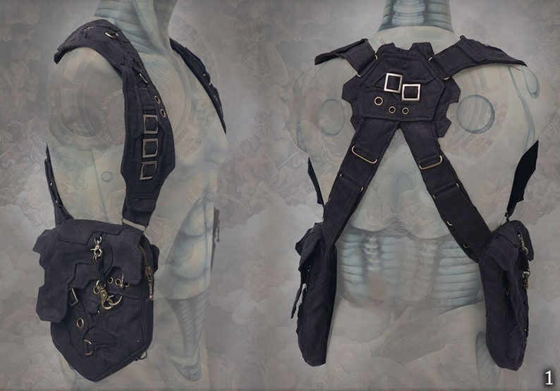 Pandoras shoulder pocket Holster Bag neo machine steampunk style 1. black