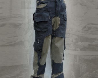 Steampunk Cargo Pants, Apocalyptic Rebel, Plus Size Trousers, Burning Man Wasteland Clothes
