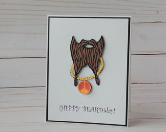 Funny Birthday Card for Bearded Men, Hippy Card for Father, Punny Card Pack, Happy Birthday Card for Son, Peace Sign Card, Birthday Card Pun