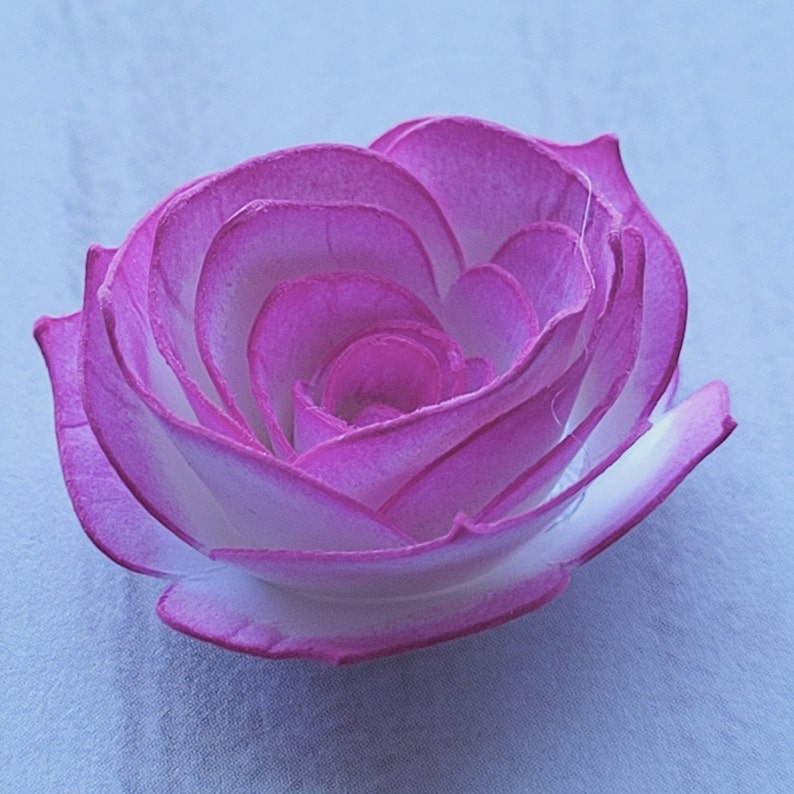 White and Pink Paper Rose Flower Embellishments, Rolled Paper Flower