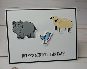 Punny Birthday Card for Kids, Hippo Birthday Card, Funny Birthday Card for Coworker, Handmade Cards, Cute Birthday Card for Wife, Card Set