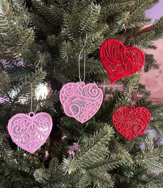 Set of 6 3" Valentine Ornaments, Valentine’s Day, Free Standing Lace Ornament, Gift For Her, Mom, Gift For Him