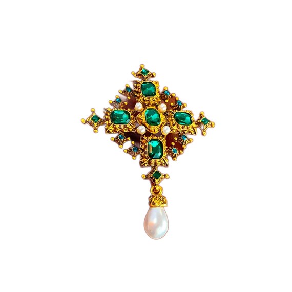 Museum Replica Medieval Gothic Renaissance Style Royal Queen Dress Costume Jeweled Pearl Brooch Pin X View 4