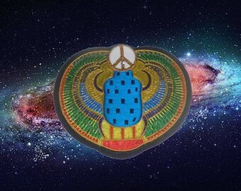 Cosmic Ancient Scarab Beetle Peace Sign Hippie Love Patch Psychedelic Tie Dye Astrology Occult Mythology Forever Life Love Nebula