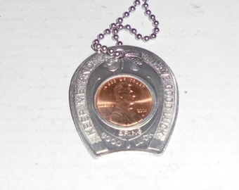 Good Luck Penny Coin Token Casino Keychain Chain Pendant Birthday Horseshoe Lottery Ticket Scratcher Promo Flipper Game Store WoW Winner US