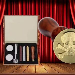Deluxe Skull Crossbones Pirate Ship Jolly Roger Wax Seal Die Stamp Letter Office Embossing Kit Seal Crest SCA LARP