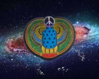 Cosmic Ancient Scarab Beetle Peace Sign Hippie Love Patch Psychedelic Tie Dye Astrology Occult Mythology Forever Life