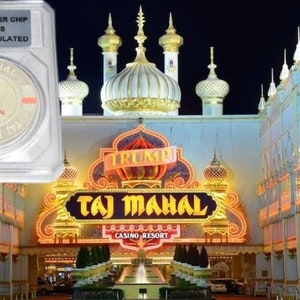 Vintage TRUMP TAJ MAHAL Used Casino Resorts One Dollar Poker Chip Token Souvenir Atlantic City Coin Slab Souvenir Table Game Poker Gambling