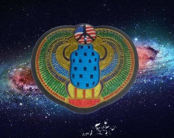 Cosmic Ancient Scarab Beetle Peace Sign Hippie Love Patch Psychedelic Tie Dye Astrology Occult Mythology Forever Life Love Nebula