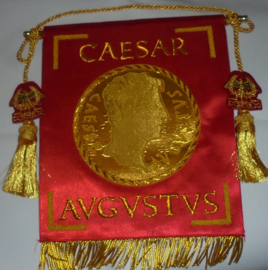 Deluxe Roman Caesar Augustus Battle Banner Eagle Aquila SPQR Rome Italy Empire Army War Legion Battle Red Gold Centurion Empire Caesar AD