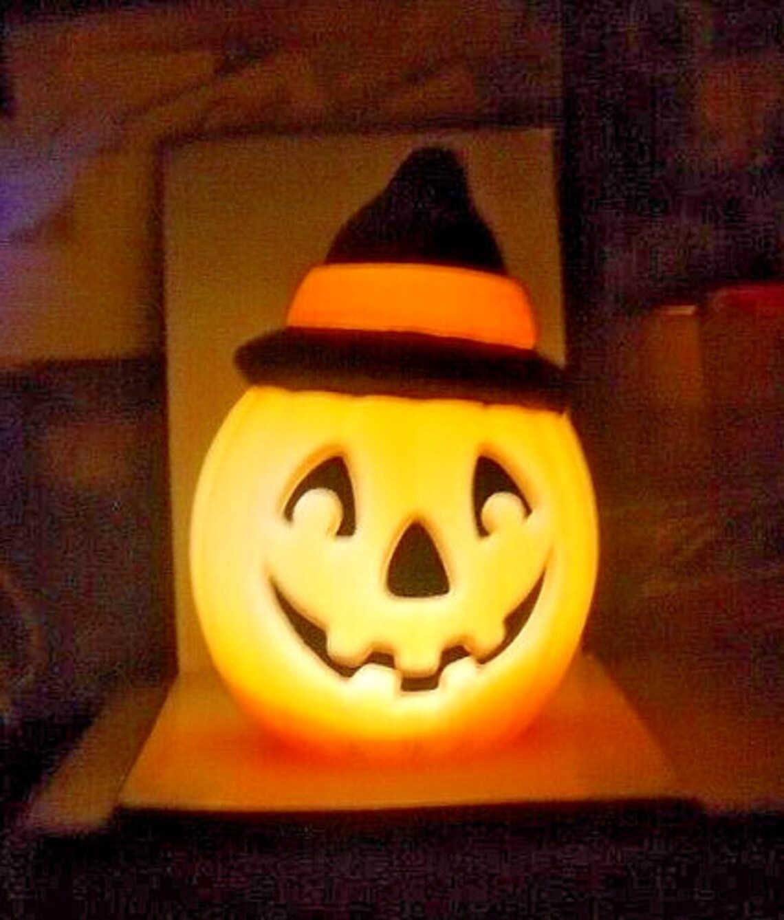 Vintage Halloween Blow Mold Pumpkin Jack O Lantern Glow LED Light Table ...