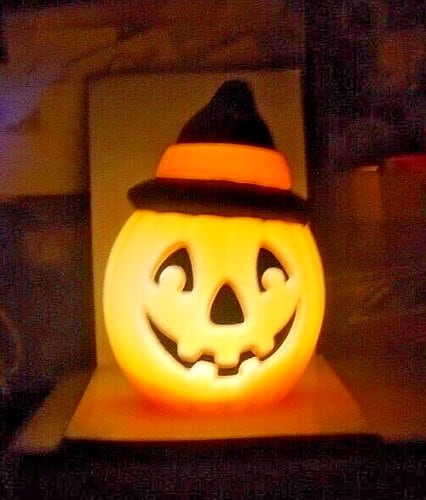 Vintage Halloween Blow Mold Pumpkin Jack O Lantern Glow LED Light Table ...