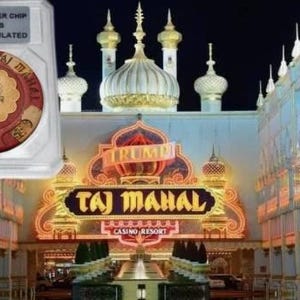 Vintage TRUMP TAJ MAHAL Used Casino Resorts One Dollar Poker Chip Token Souvenir Atlantic City Coin Slab Souvenir Table Game Poker Gambling