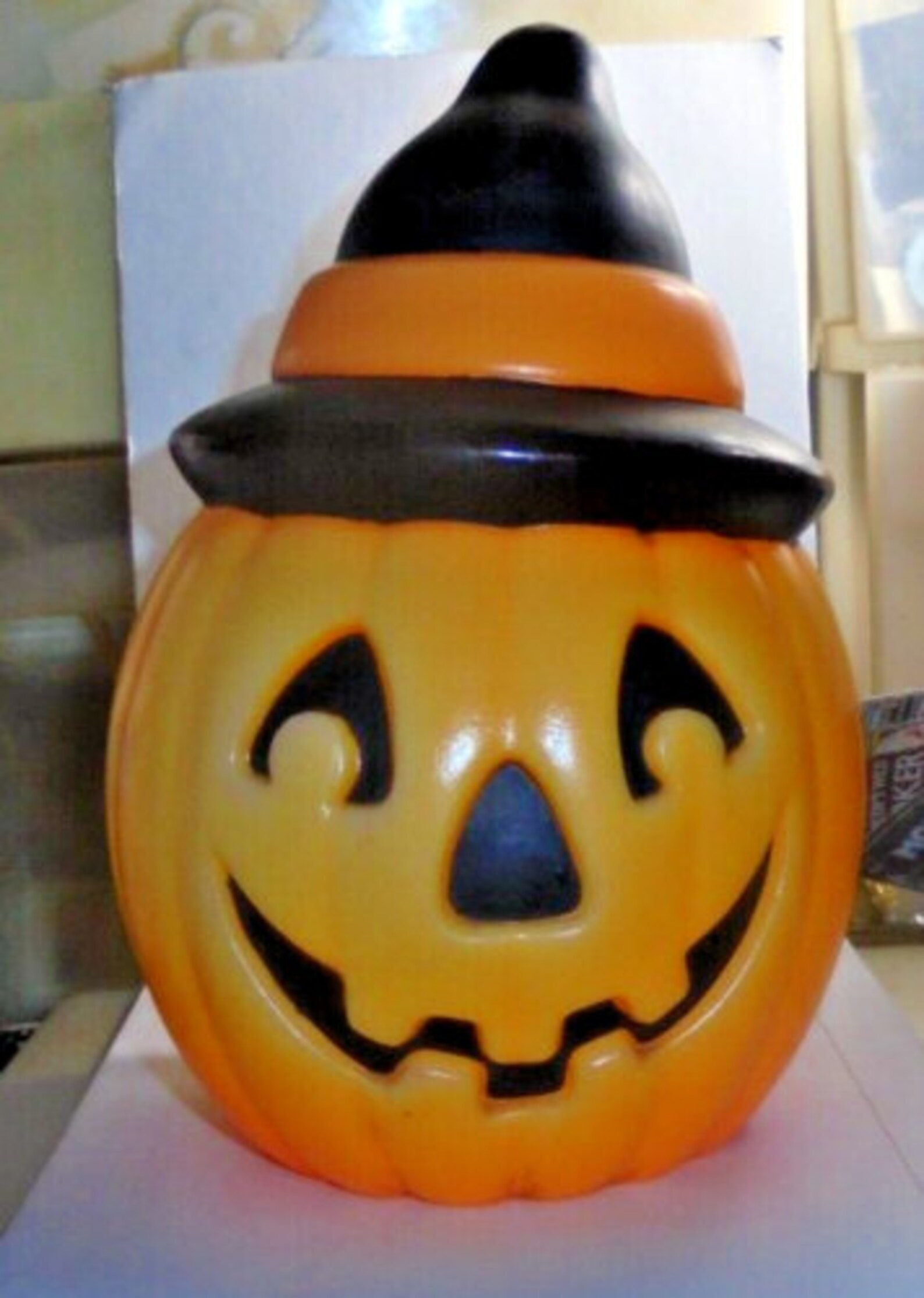 Vintage Halloween Blow Mold Pumpkin Jack O Lantern Glow LED Light Table ...