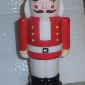 Vintage Novelty Holiday Nutcracker Toy Guard Soldier Army Blow Mold Glow Light Table Desk Window LED Garden
