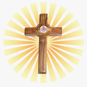 Jesuit IHS Christogram Medieval Holy Land Crusade Olive Wood Wall Door Cross Flaming Star Trinity Rays