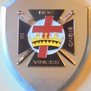 Medieval Knights Templar Olive Wood Wall Door Cross Plaque Christian Holy Land KT Masonic 33 Degree In Hoc Signo Vinces Motto Lodge Crusades