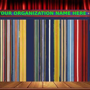 May include: A colorful display of vertical stripes in various colors, including red, yellow, blue, green, and white. The stripes are arranged in a grid pattern on a dark blue background. The text "YOUR ORGANIZATION NAME HERE" is displayed at the top of the image.