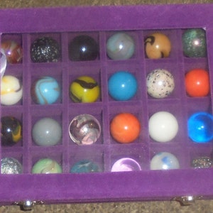 Vintage Marbles Shooter Game Swirl Glass Crystal Glow Set Lot Collection Game Shot 1&quot; One Inch 25mm Case Fun Woopie WoW  PoW Huge Giant