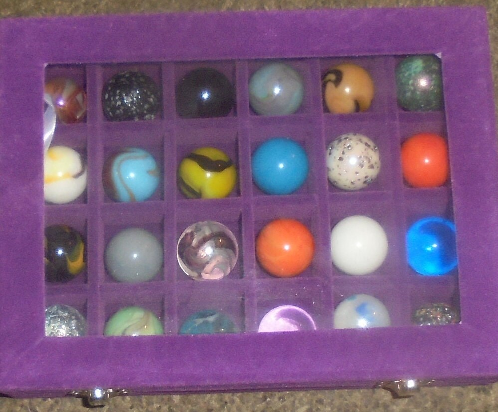 Vintage Marbles Shooter Game Swirl Glass Crystal Glow Set Lot Collection Game Shot 1" One Inch 25mm Case Fun Woopie WoW  PoW Huge Giant