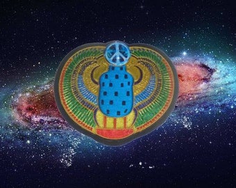 Cosmic Ancient Scarab Beetle Peace Sign Hippie Love Patch Psychedelic Tie Dye Astrology Occult Mythology Forever Life Love Nebula