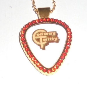 CONWAY TWITTY Country Concert Pick Guitar Chain Pendant Song I We You Band Music Concert Guitar Pick Rhinestone Pendant Chain Necklace Song