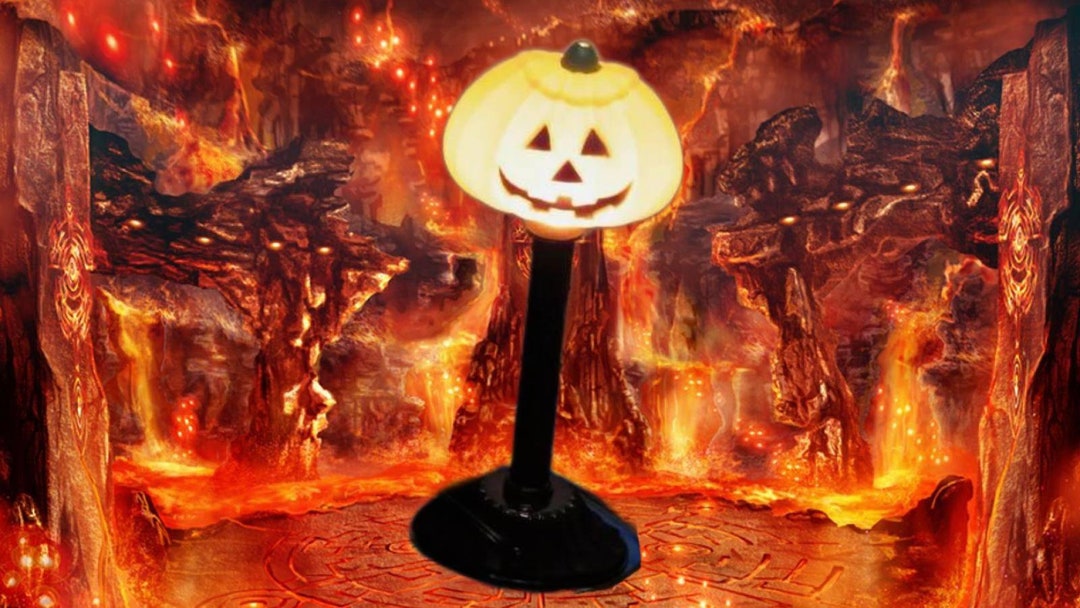 Vintage Halloween Blow Mold Pumpkin Jack O Lantern Glow Light Table ...