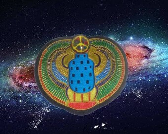 Cosmic Ancient Scarab Beetle Peace Sign Hippie Love Patch Psychedelic Tie Dye Astrology Occult Mythology Forever Life Love Nebula