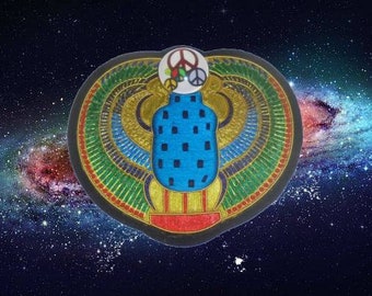 Cosmic Ancient Scarab Beetle Peace Sign Hippie Love Patch Psychedelic Tie Dye Astrology Occult Mythology Forever Life Love Nebula