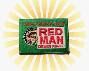 Vintage REDMAN Red Man Tobacco Chew Snuff Wad Cowboy Rodeo County Patch USA Chaw Hat Jacket Cap Blue Jeans Horse Farm Ranch Hand