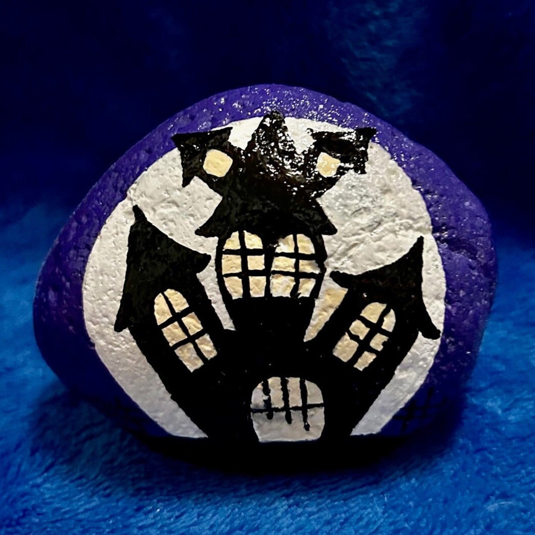 Haunted House Painted Rock, Hand-painted, Garden Decor, Paperweight ...