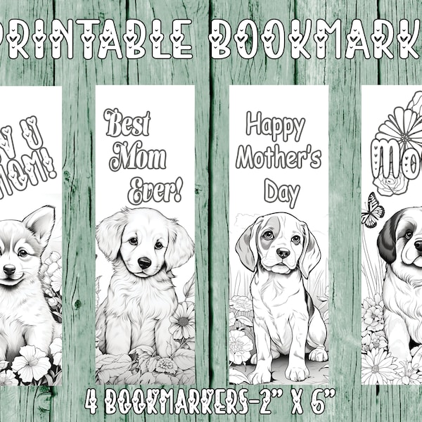 Dog Mother's Day Printable Colorable Bookmark, Downloadable Bookmarks,  Designer Bookmarks, Bookmark Set, Dogs