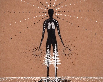 Lámina artística de un ser humano: Meditación, pino (8x10)