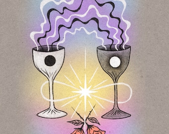 Lámina artística del Dos de Copas: Arte de cartas del Tarot