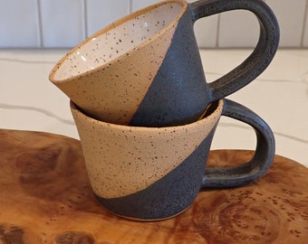 Hand made Wheel thrown set of 2 Ceramic mugs