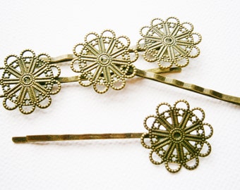 6 Antique Bronze Filigree Bobby Pin 63mm.