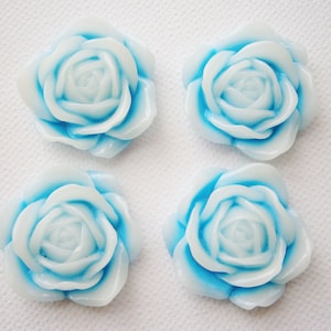 4 Large Blue Two Tone Resin Rose Cabochons.