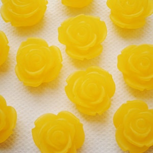 6 Large Frosted Yellow Resin Rose Cabochons.