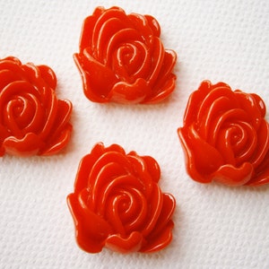 10 Large Red Resin Flower Cabochons.