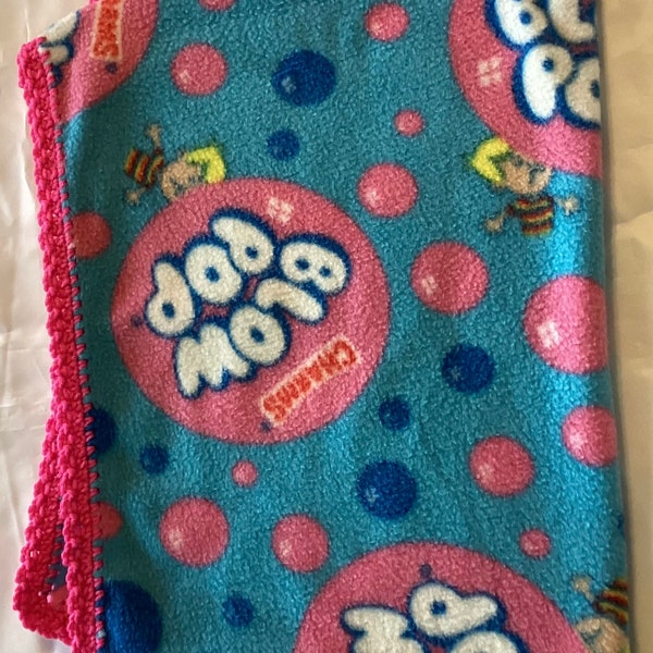 Fleece and Crocheted Blanket in Charms Blow Pop Print!