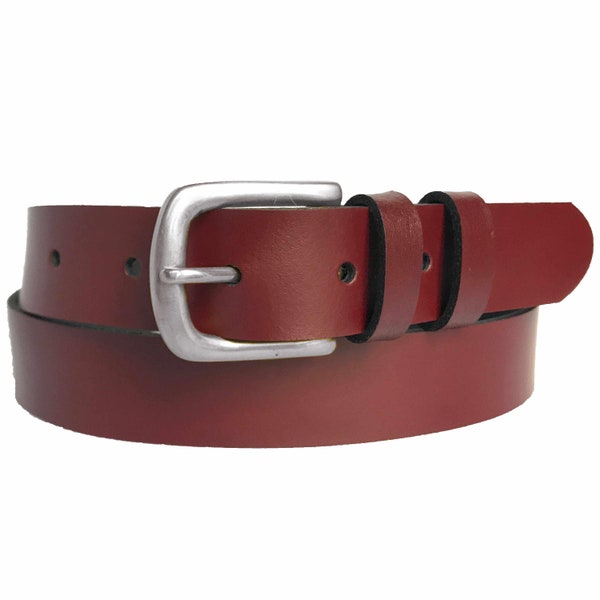 Oxblood Burgundy Leather belt for women & men. 30mm wide Handmade in UK using 100% genuine leather with quality Spanish made buckle