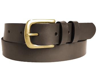 Cinturón de piel marrón para mujer. Ancho de 30 mm. Fabricado a mano en el Reino Unido con piel auténtica al 100 % y hebilla de latón macizo de primera calidad.