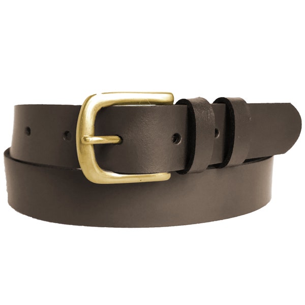 Brown Leather belt for women. 30mm wide. Handmade in UK using 100% genuine leather with top quality solid brass buckle.