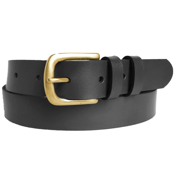 Black Leather belt for women & men. 30mm (1 1/8) wide. Handmade in UK  using 100% genuine leather with quality solid brass buckle.